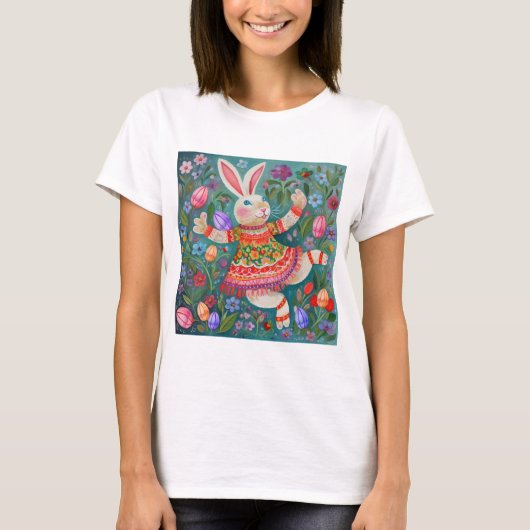 イースターバニーのハッピーなダンス Tシャツ (正面)