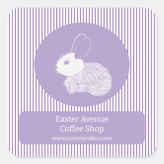 イースターバニーのパープルストライプズのビジネスラベル スクエアシール (正面)