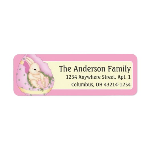 イースターバニーのピンクのイースターエッグ住所 シール (正面)