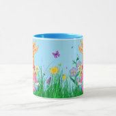 イースターバニーのピンクの春の時間の花の贈り物 マグカップ (中央)