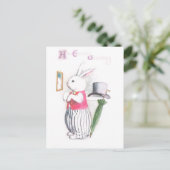 イースターバニーのピンクベストのチェック鏡 シーズンポストカード (スタンド正面)