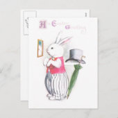 イースターバニーのピンクベストのチェック鏡 シーズンポストカード (正面/裏面)