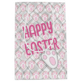 イースターバニーのポープリントをプレイドに ミディアムペーパーバッグ (正面)