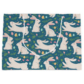 イースターバニーの卵と緑のパターン ラージペーパーバッグ (正面)