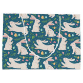 イースターバニーの卵と緑のパターン ラージペーパーバッグ (裏面)