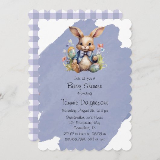 イースターバニーの卵と花ベビーシャワー 招待状 (正面/裏面)