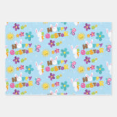 イースターバニーの卵と花 ラッピングペーパーシート (正面3)