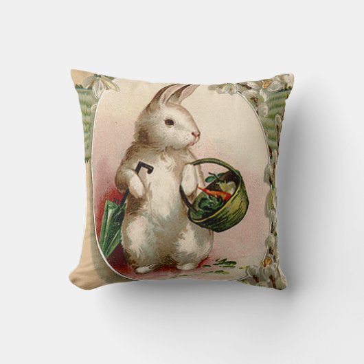 イースターバニーの卵の傘のユリのカゴのニンジン クッション (正面)