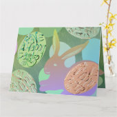 イースターバニーの卵を青い緑に カード (黄色い花)