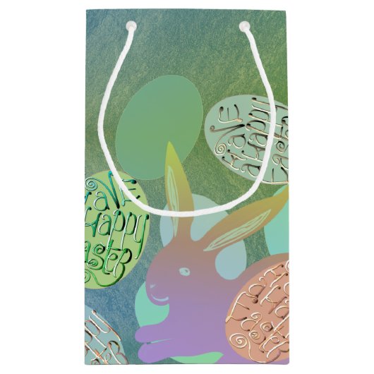 イースターバニーの卵を青い緑に スモールペーパーバッグ (裏面)