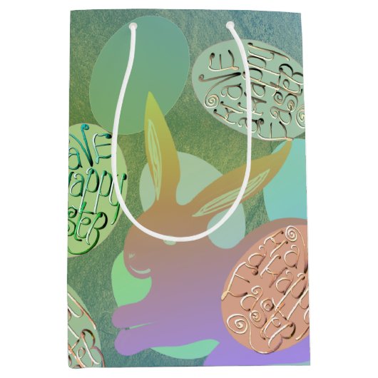 イースターバニーの卵を青い緑に ミディアムペーパーバッグ (正面)