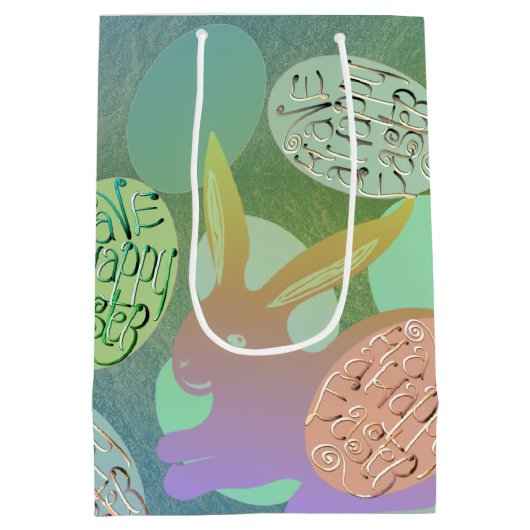 イースターバニーの卵を青い緑に ミディアムペーパーバッグ (裏面)