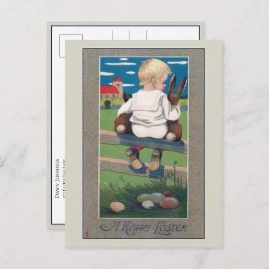 イースターバニーの可愛いヴィンテージ ポストカード (正面/裏面)