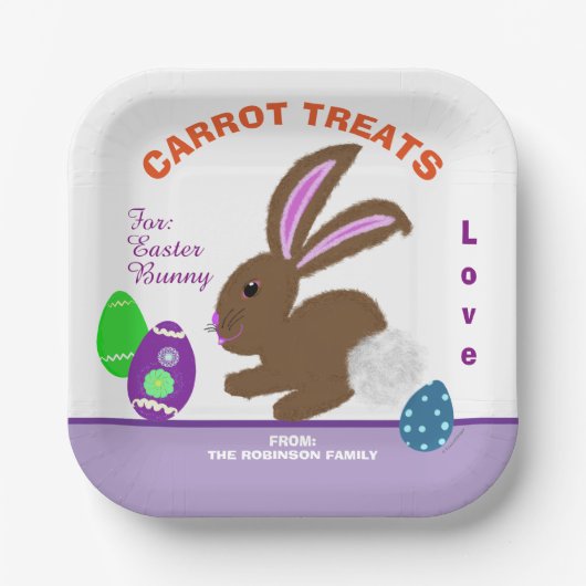 イースターバニーの名前のニンジンのトリート ペーパープレート (正面)