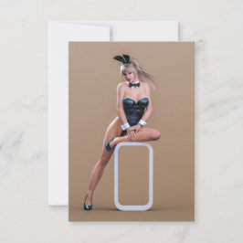 イースターバニーの女の子がラウンドエッジキューブに座って サンキューカード