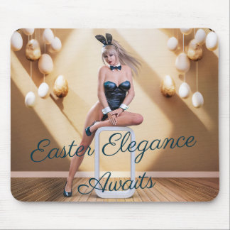 イースターバニーの女の子がラウンドエッジキューブに座って マウスパッド