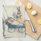 イースターバニーの子ども着色卵 キッチンタオル (四つ折り)