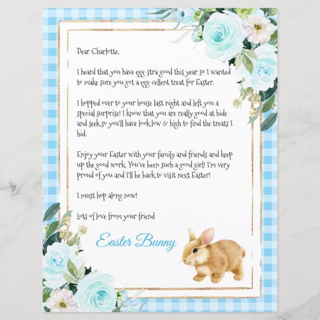 イースターバニーの少年のための青いパステル文字 (正面)