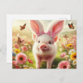 イースターバニーの服を着た豚 シーズンポストカード (正面/裏面)