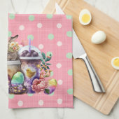 イースターバニーの水の色のコーヒードリンク キッチンタオル (四つ折り)