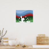 イースターバニーの牧草地の緑の赤い春自然 ポスター (キッチン)