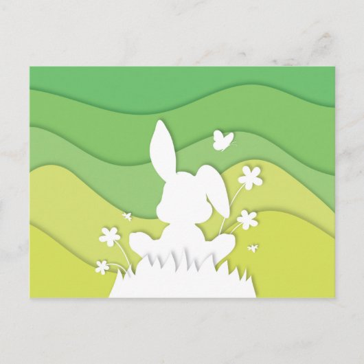 イースターバニーの牧草地、幸せな春自然 ポストカード (正面)