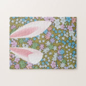 イースターバニーの耳とカラフルフローラ背景 ジグソーパズル (横)