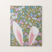 イースターバニーの耳とカラフルフローラ背景 ジグソーパズル (縦)