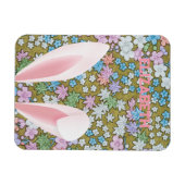 イースターバニーの耳とカラフルフローラ背景 マグネット (横)