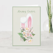 イースターバニーの耳と水色ピンクの花カード カード (正面)