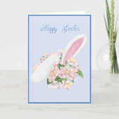 イースターバニーの耳と水色ピンクの花カード カード (正面)