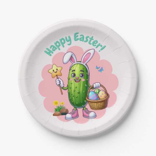 イースターバニーの耳のピクルス ペーパープレート (正面)
