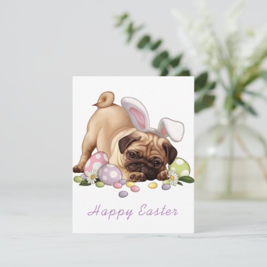 イースターバニーの耳を持つパグ犬 シーズンカード (スタンド正面)