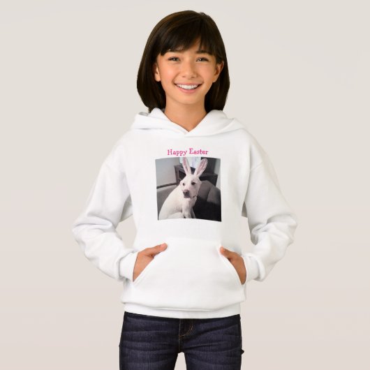 イースターバニーの耳を着た白い子犬の写真 (正面フル)