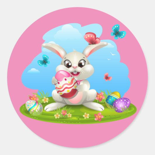 イースターバニーの背景 ラウンドシール (正面)