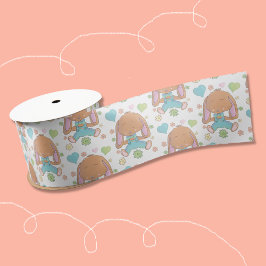 イースターバニーの花とハートホワイトリボン サテンリボン