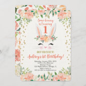 イースターバニーの誕生日の招待桃とクリーム 招待状 (正面/裏面)