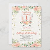 イースターバニーの誕生日の招待桃とクリーム 招待状 (正面)