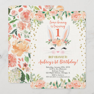 イースターバニーの誕生日の招待桃とクリーム 招待状