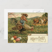 イースターバニーの鶏の色の卵の乗馬 シーズンポストカード (正面/裏面)