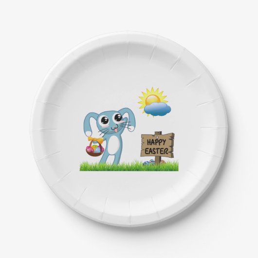 イースターバニーはハッピーイースターを願う ペーパープレート (正面)