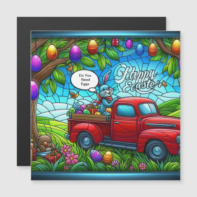 イースターバニーは彼の魔法の塵を振りかけている。 (正面/裏面)