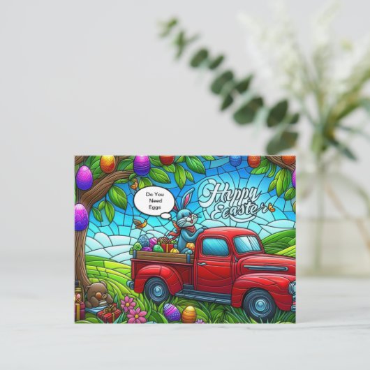 イースターバニーは彼の魔法の塵を振りかけている。 シーズンポストカード (スタンド正面)