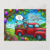 イースターバニーは彼の魔法の塵を振りかけている。 シーズンポストカード (正面)