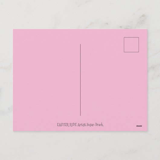 イースターバニーは、青い卵の可愛い雛に乗って、ウィムシー シーズンポストカード (裏面)