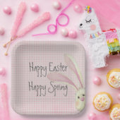 イースターバニーをギンガムで覗く ペーパープレート (パーティー)