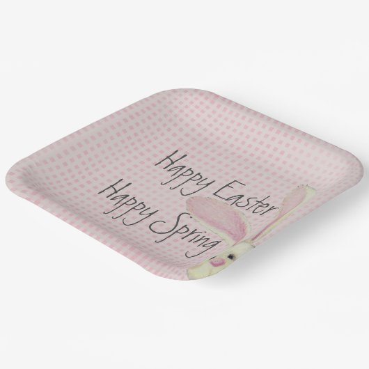 イースターバニーをギンガムで覗く ペーパープレート (傾斜あり)