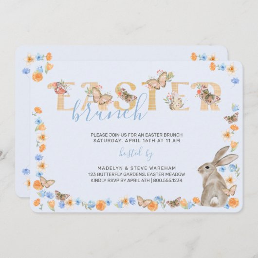 イースターバニーアンドバタフライスイートフローラブランチ 招待状 (正面/裏面)