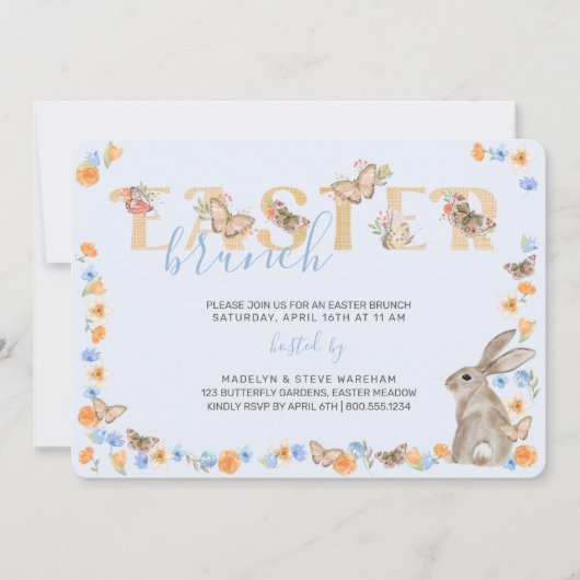 イースターバニーアンドバタフライスイートフローラブランチ 招待状 (正面)