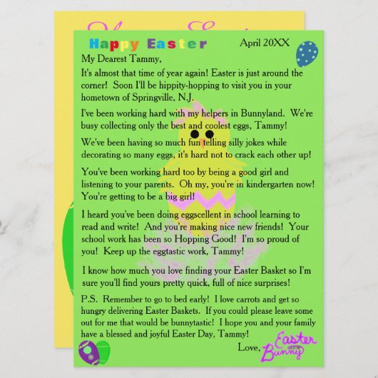 イースターバニーイエローピンクシック卵からの手紙 シーズンカード (正面/裏面)